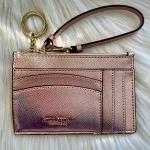 BNWT Kate spade small clutch metallic rose gold coin purse